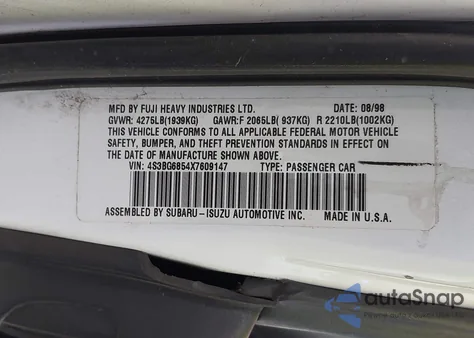 1999 Subaru Legacy 30Th Ann. Outback Ltd./Outback z USA, uszkodzony, nr VIN 4S3BG6854X7609147